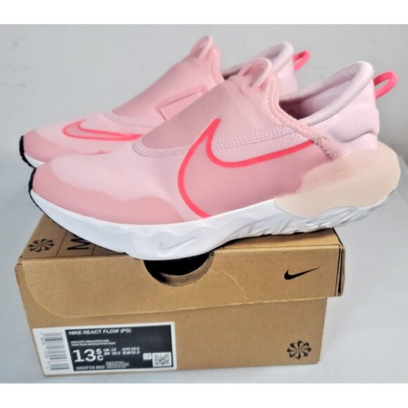 Nike React Flow Shoes Girls Size 13.5C Pink Hyper Pink Slip On Comfort DD3723602 - Picture 1 of 12